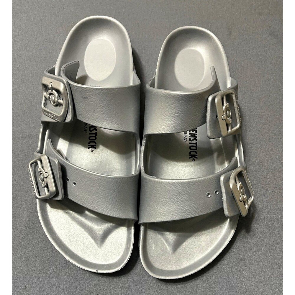 Birkenstock Arizona Silver EVA Slide Sandals Womens EU 39 US 8 Narrow Buckle